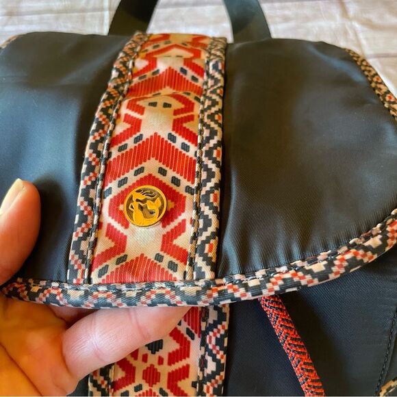 Spartina 449 Armada Drawstring Backpack Herringbone Blue Coral Tassles - Picture 8 of 12